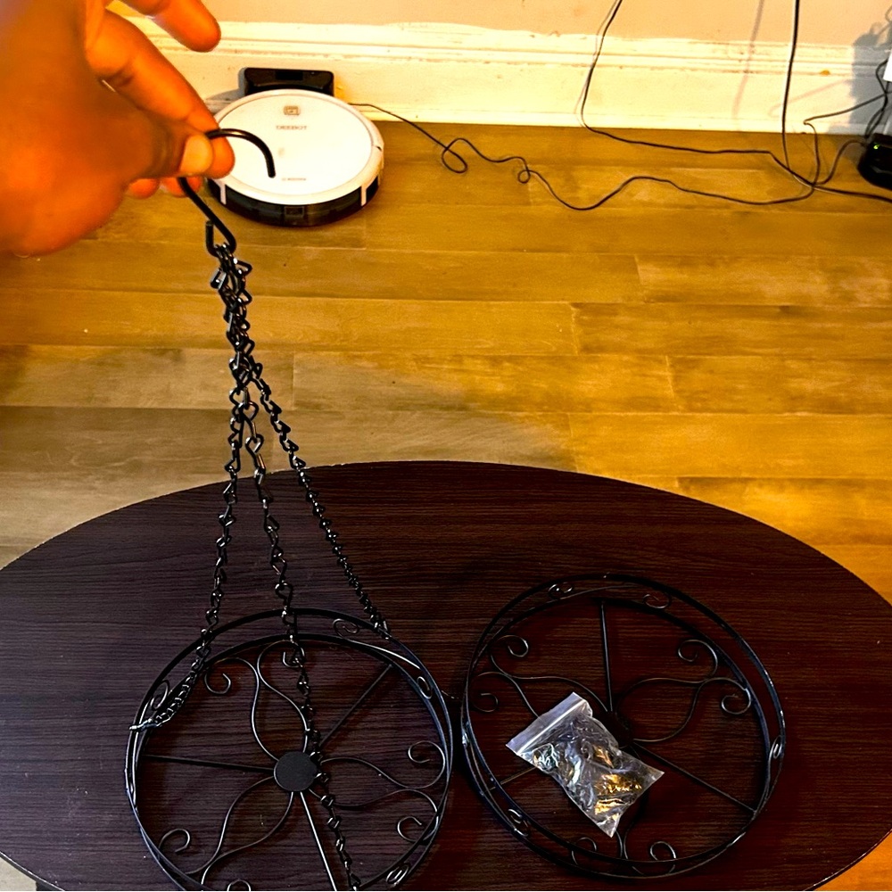 Black Metal Hanging Plant Holders set of 2